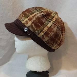 D&Y Brown Plaid Cabbie Cap Hat Paperboy